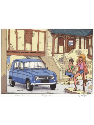 WALTHERY - STALNER - Ex Libris Pin-up et voitures - Renault 4L